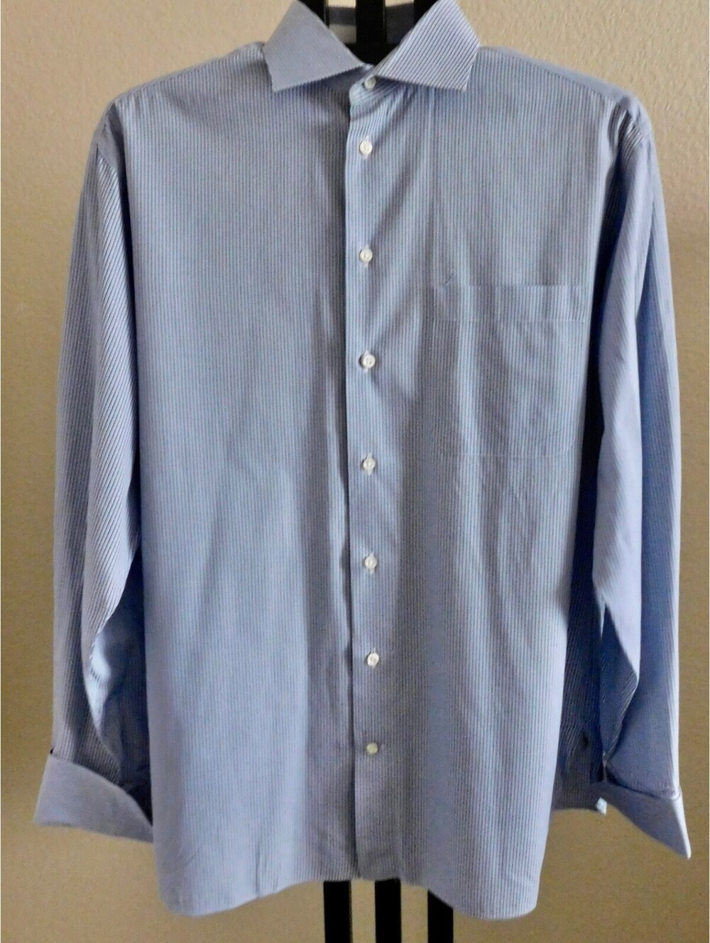 Armani Collezioni Men's 17/43 Blue Stripe French Cuff Dress Shirt Made Italy